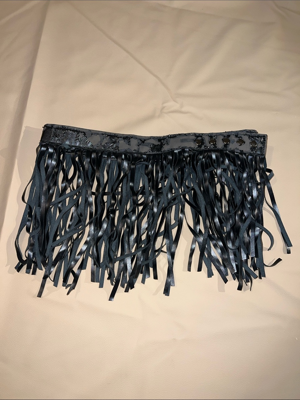 Fringed Black Mini Skirt Waistband Festival y2k Indie Sleaze Rock Concert Tassle